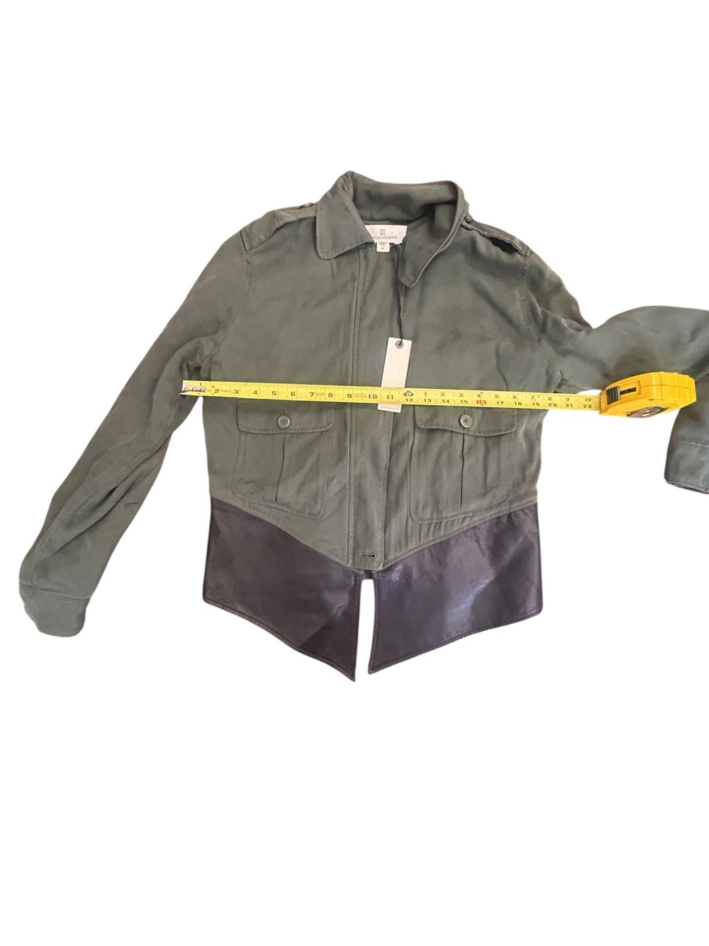 Dakota Collective NWT Military Utility Jacket Size M Asymmetric Faux Leather Hem - Picture 4 of 7